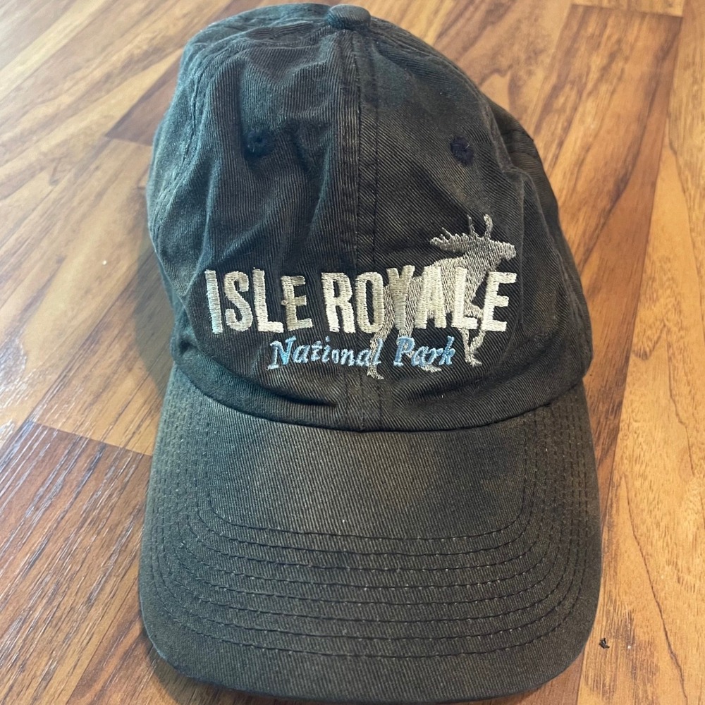 Perrin Isle Royale National Park Hat Mens Adjustable Cotton Black Moose Cap
